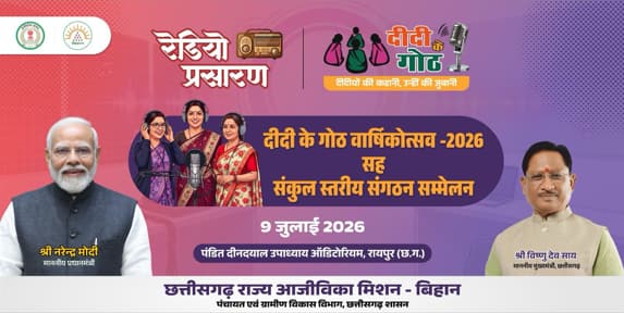 माननीय मुख्यमंत्री महोदय की गरिमामयी उपस्थिति में मनाया जाएगा ‘दीदी के गोठ’ का वार्षिकोत्सव माननीय मुख्यमंत्री महोदय की गरिमामयी उपस्थिति में मनाया जाएगा ‘दीदी के गोठ’ का वार्षिकोत्सव